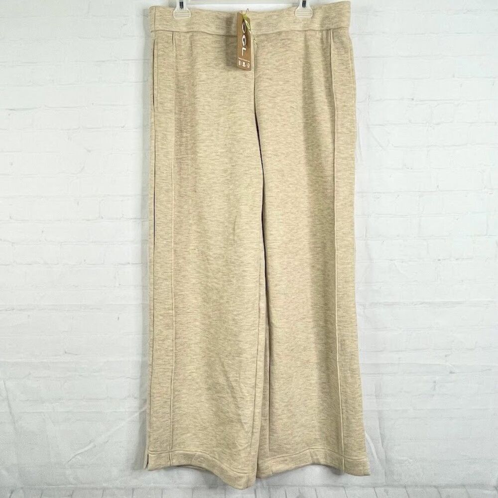 OGL High Rise Straight Leg Pull On Pants Womens Size L Beige Wool Blend NWT
